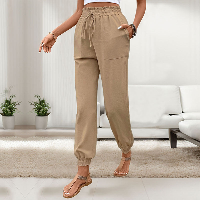 Pantalon skinny à lacets et taille élastique pour femme