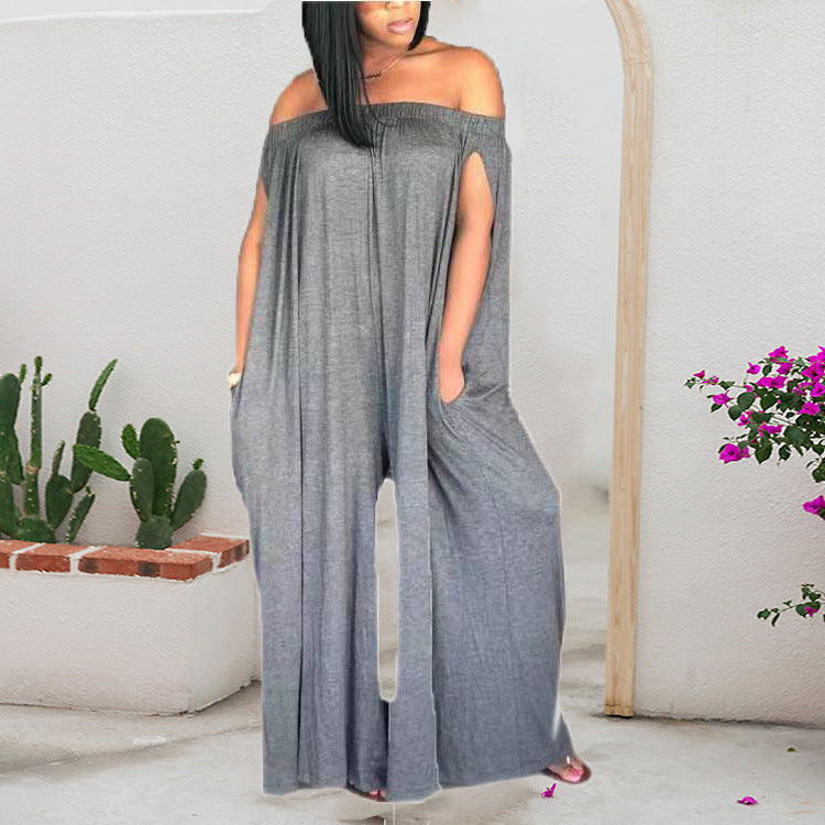 One-shoulder Tube Top Casual Loose Plus Size Sleeveless Jumpsuit
