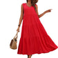 Women's Summer Solid Color And V-neck Layered Stitching Loose Dress