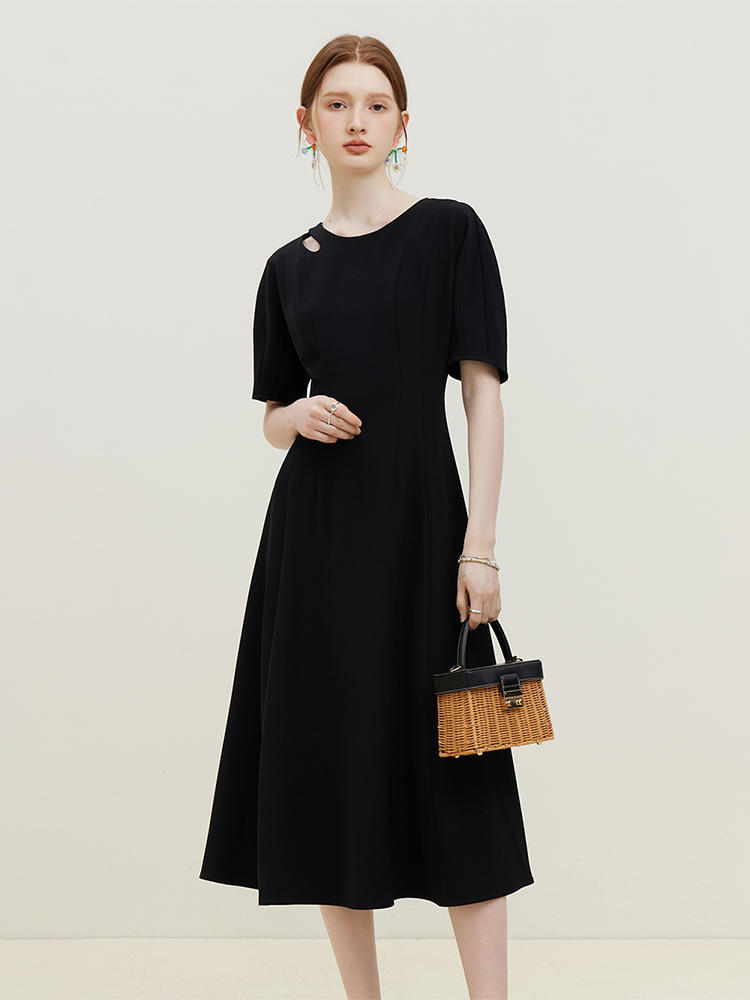Women's Summer French Round Neck Hollow Dress
