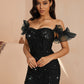 Womens Solid-Color Sequin Ruffle Hem Bodycon Slimming Mini Dress
