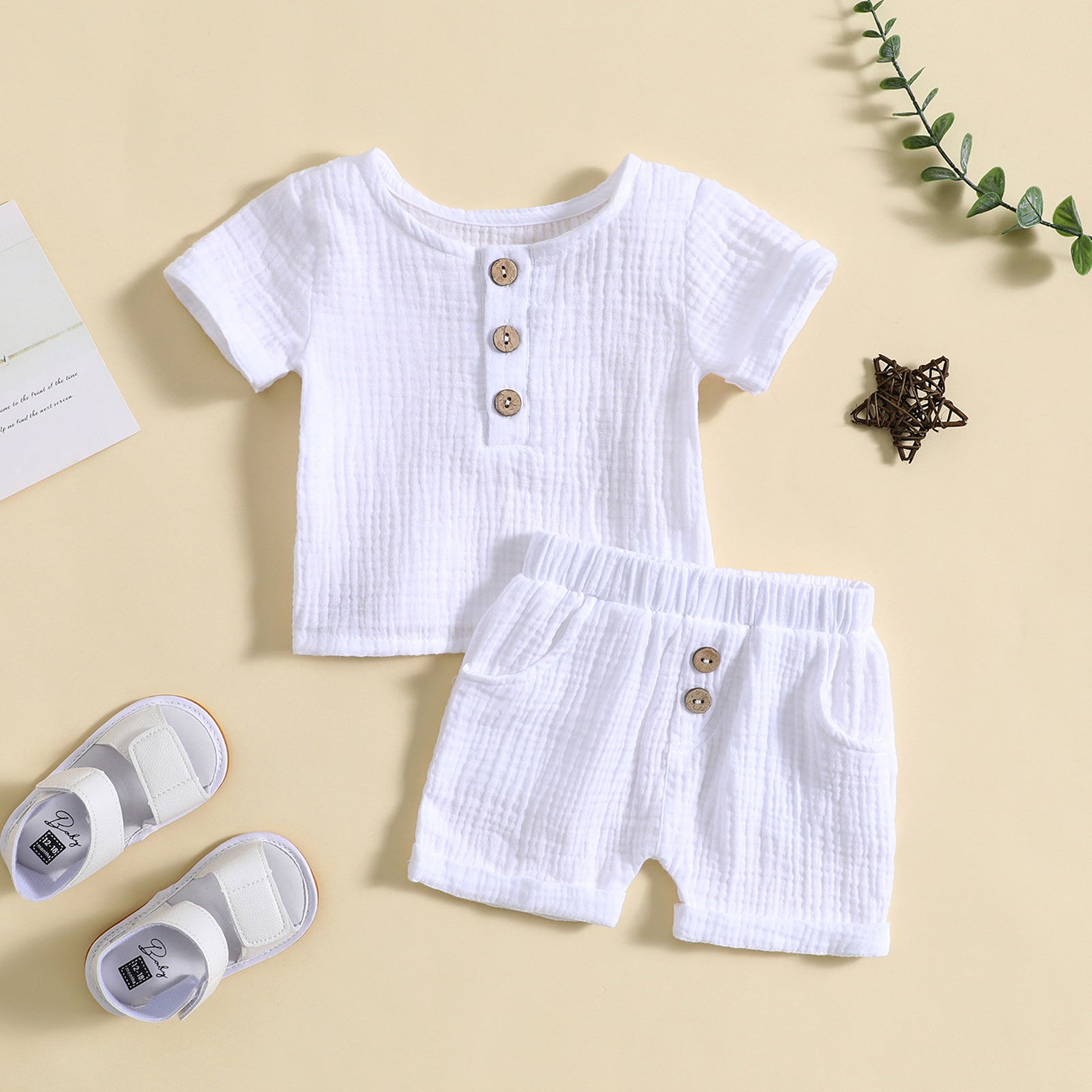 Summer Cotton And Linen T-shirt Shorts Infant Toddler Leisure Pajamas