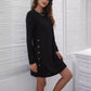 Robe droite à manches longues et col rond pour femme, décontractée, ample, couleur unie, vêtements d'automne et de printemps