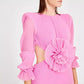 Women's Backless Long Sleeves Bandage Floral Dress Slim Fit Skirt