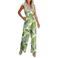 Women's Casual Ruffled Shoulder Straps High Waist Solid Color Wide Leg Jumpsuit