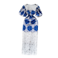 Women's Printed Color Contrast Patchwork Long Lace Dress