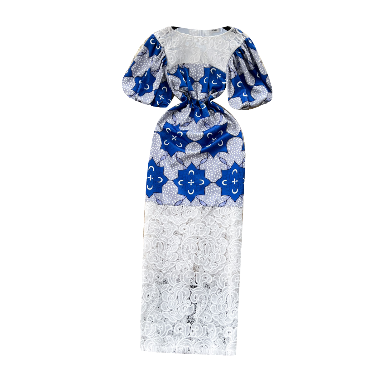 Women's Printed Color Contrast Patchwork Long Lace Dress
