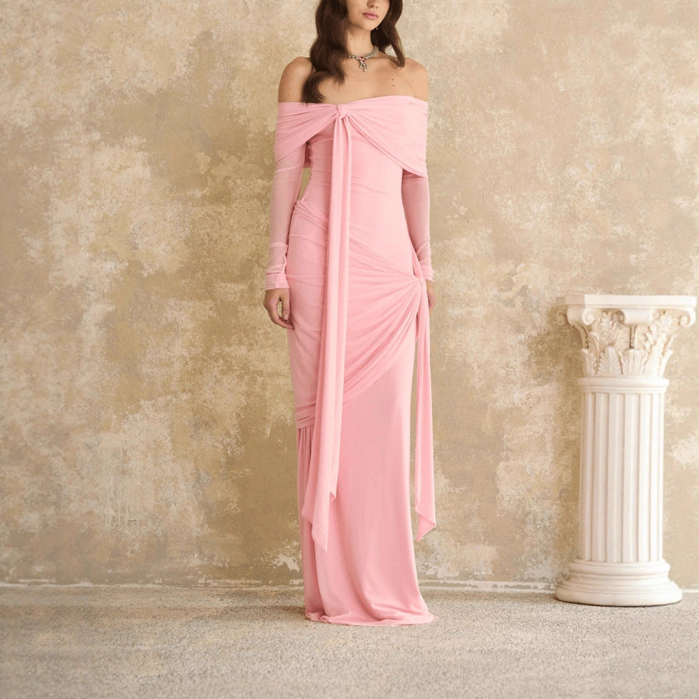 Rare Designer-style Long Slip Dress With A Bow-tie Neckline