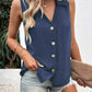 Women's Fashion Solid Color And V-neck Loose Chiffon Shirt Sleeveless Button Vest