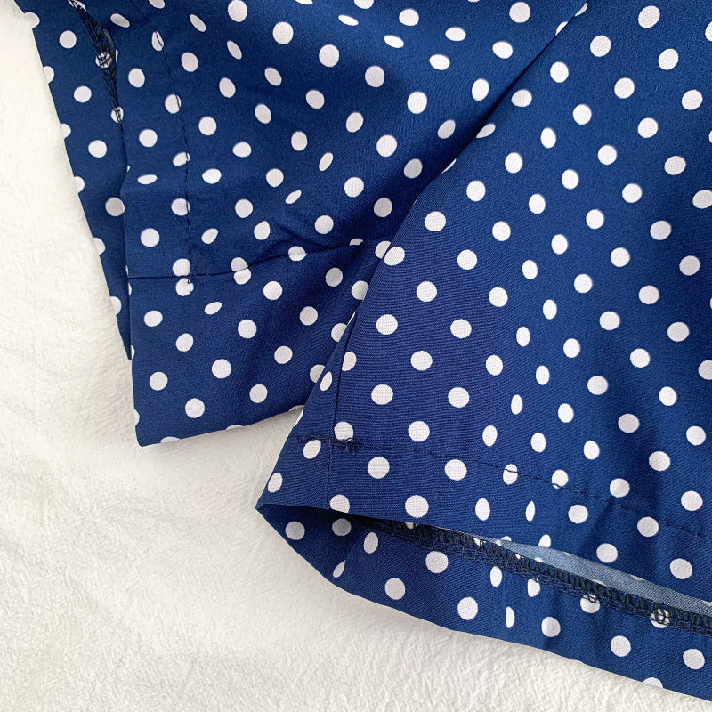 Versatile V Neck Polka Dot Flying Sleeves Lace Up Jumpsuit Wide Leg Pants Shorts