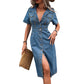Blue Denim Fashion Slimming Women's Dress