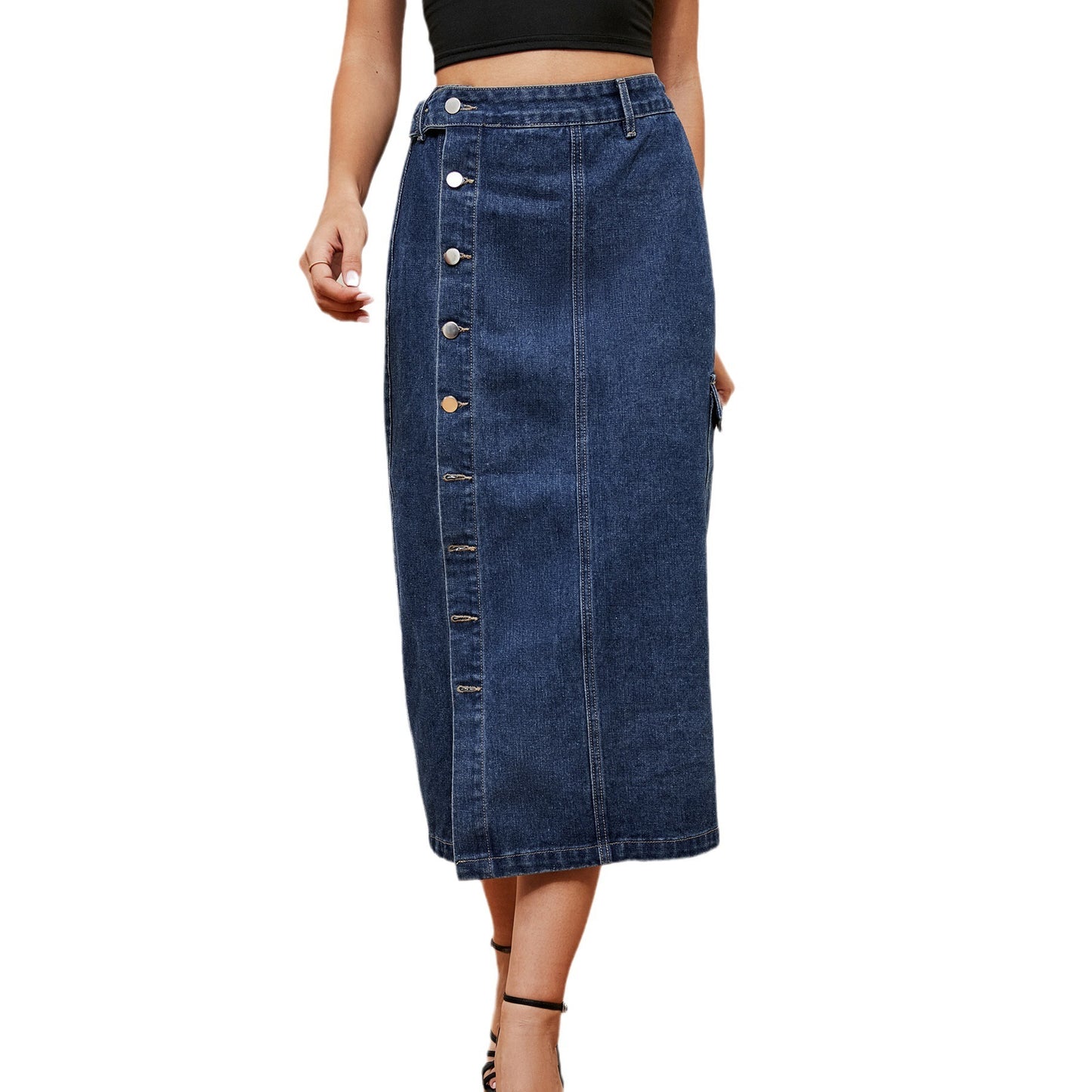 European And American Girls Half Elastic Denim Cargo Pants Casual Skirt