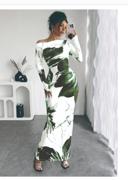 Women's Off Shoulder Printed Cross Body Sheath Dress
