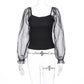 Transparent mesh stitching long sleeves