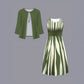 Geometric Print Plus Size Dress Long Sleeve Top Coat Long Skirt Two-piece Set