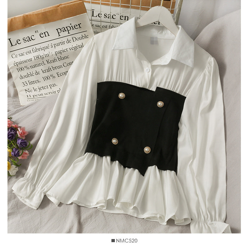 Stitching Double-breasted Waist Shirt