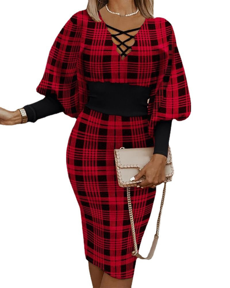 Robe gracieuse et tendance à manches lanternes et taille ajustée
