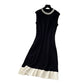 Beaded Crew Neck Sleeveless Flattering Knit Dress For Women In A Color Block Design
