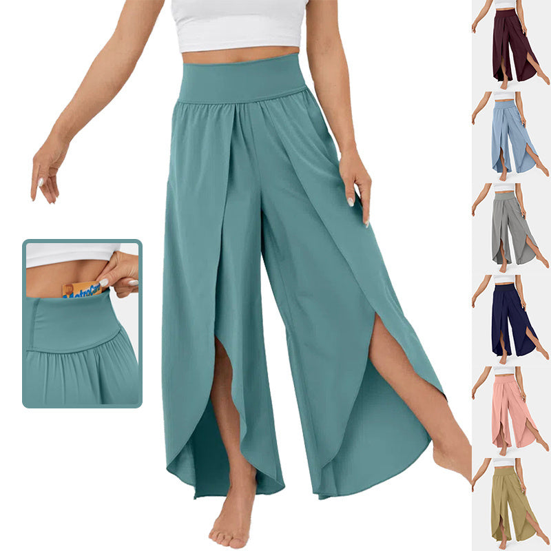 Pantalon de yoga ample fendu, taille haute, élastique, jambes larges, mode femme, vêtements polyvalents