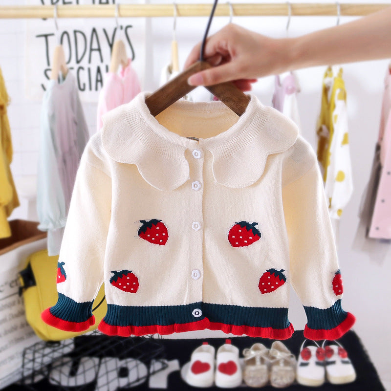 Girls strawberry lapel sweater cardigan
