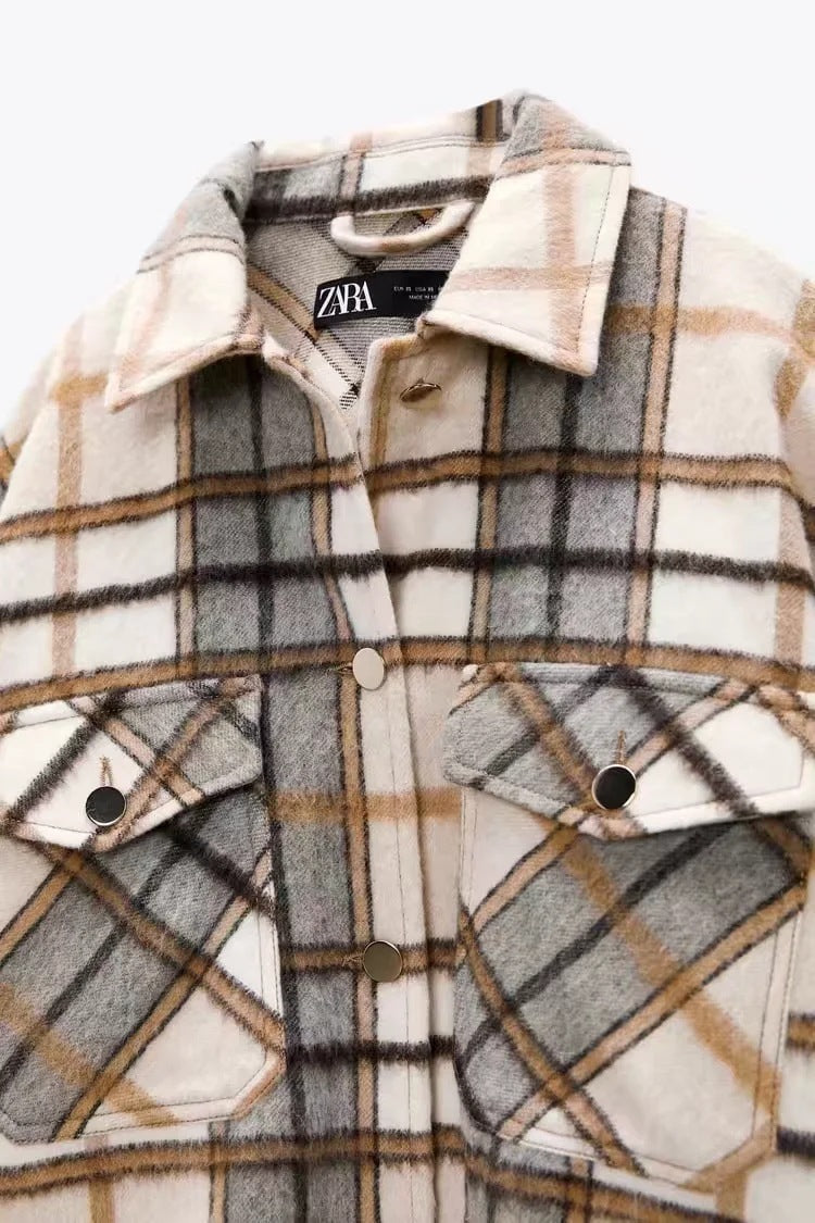 Boyfriend Style Large Plaid Woolen Shirt