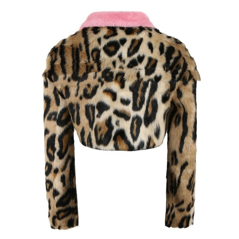 Manteau en fausse fourrure imprimé léopard pour femme, automne et hiver