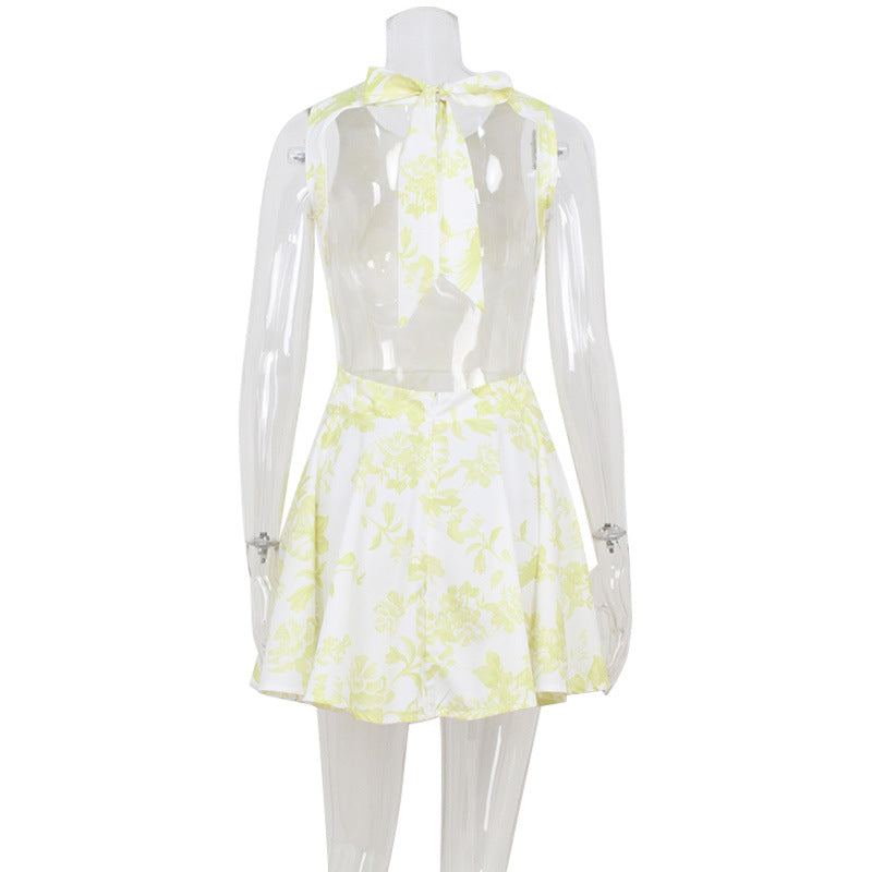 Chic Sleeveless High-waisted Backless Printed Dress