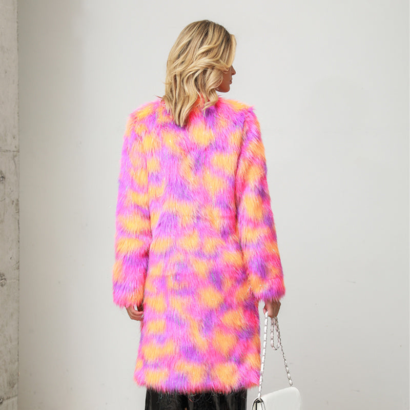 Manteau long et épais en fausse fourrure pour femme