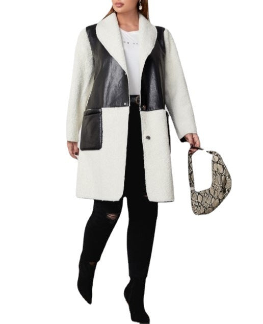 Veste en similicuir à manches longues et coupe ample, colorblock