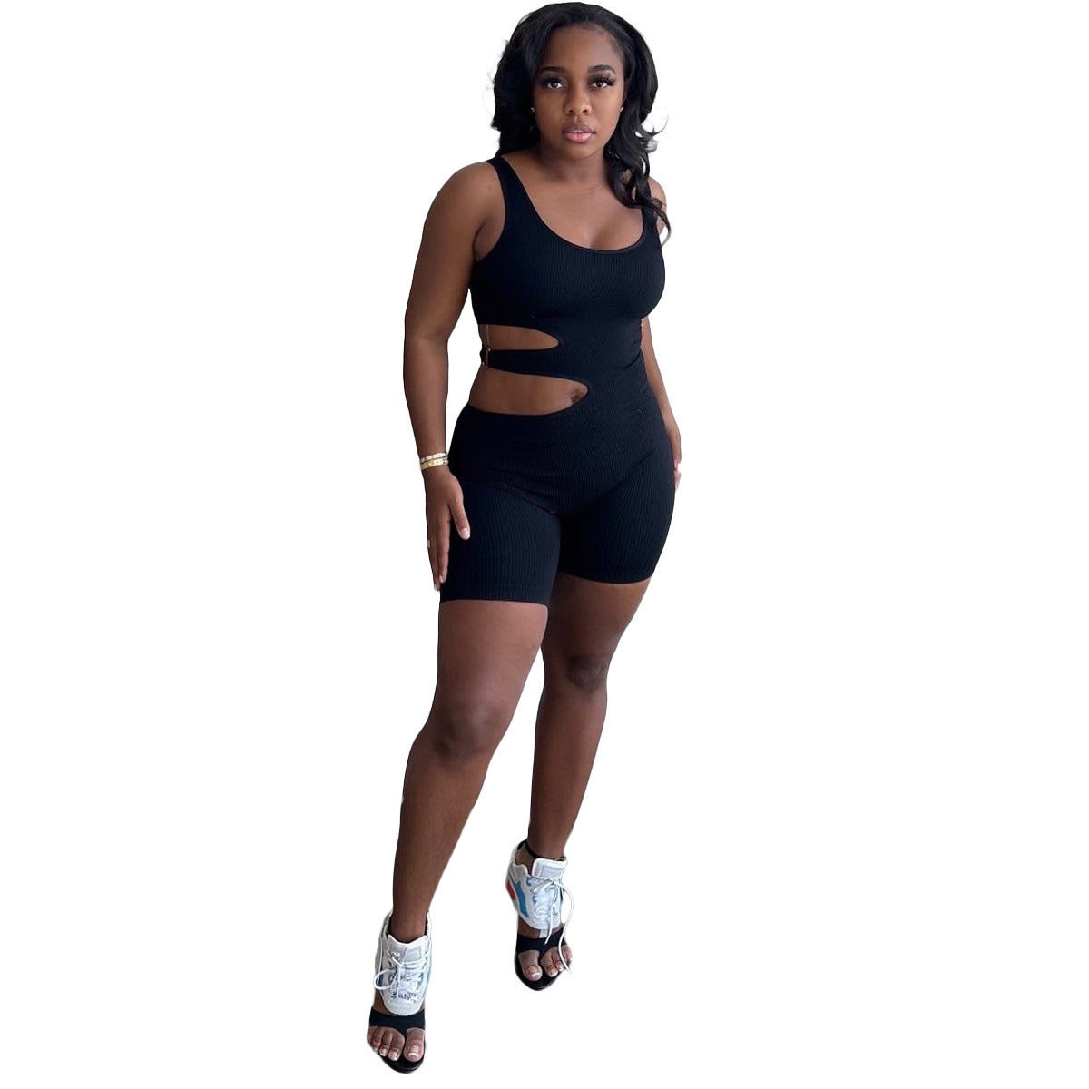 Combinaison moulante marron sans manches style streetwear d'été
