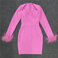 Elegant Square Neck Feather Long Sleeve