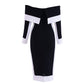 Color Contrast Patchwork Simple Off-shoulder Midi Dress White Dress