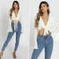 Women's Solid Summer Chiffon Pleated Flared Sleeve Shirt