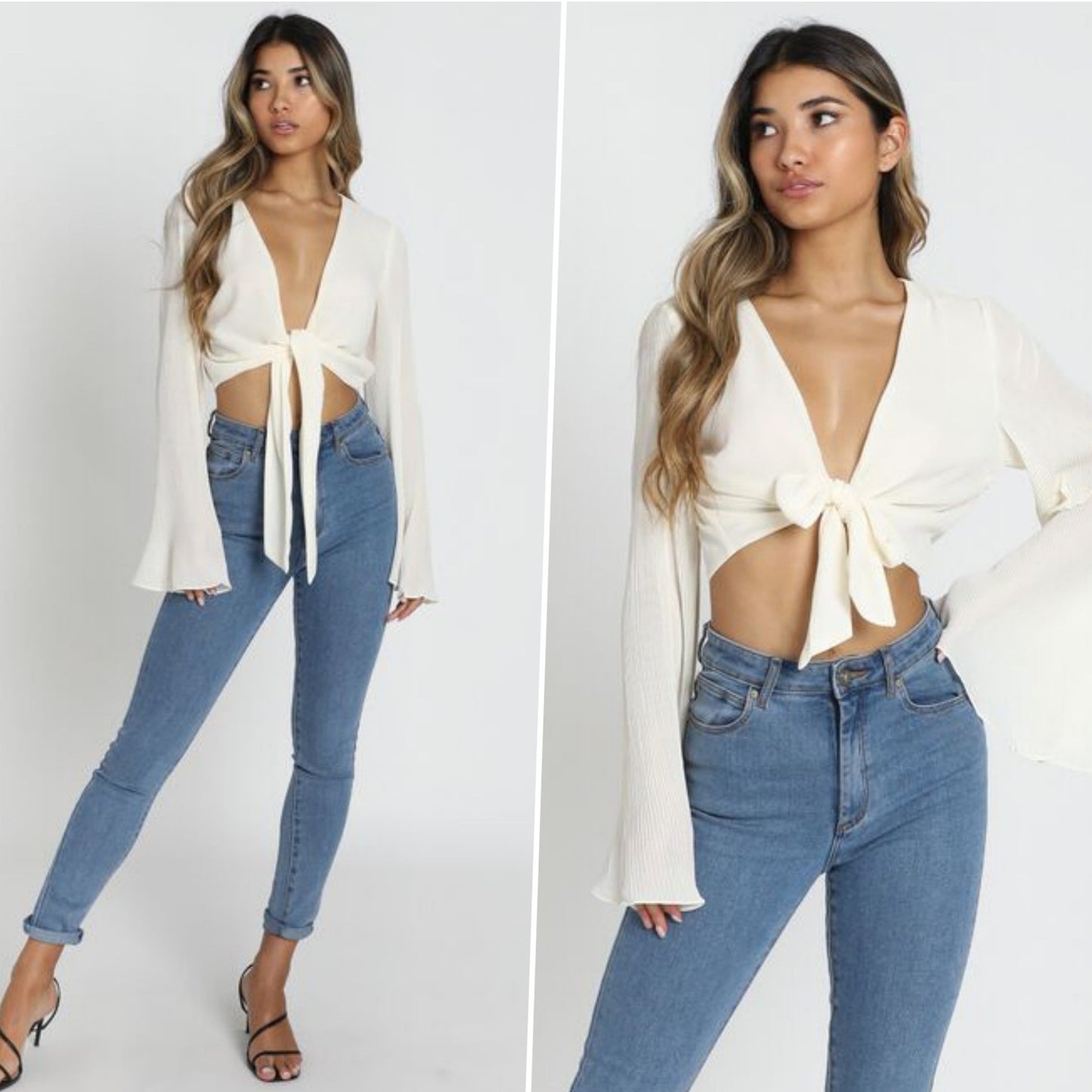 Women's Solid Summer Chiffon Pleated Flared Sleeve Shirt