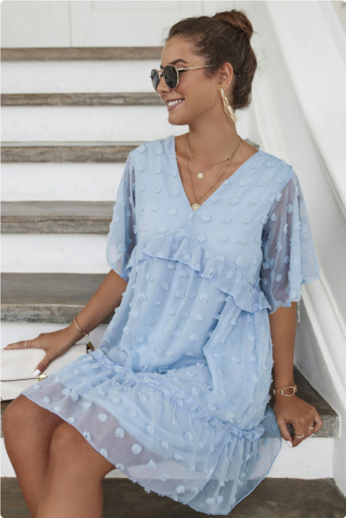 Robe décontractée en jacquard à boules de poils pour femme