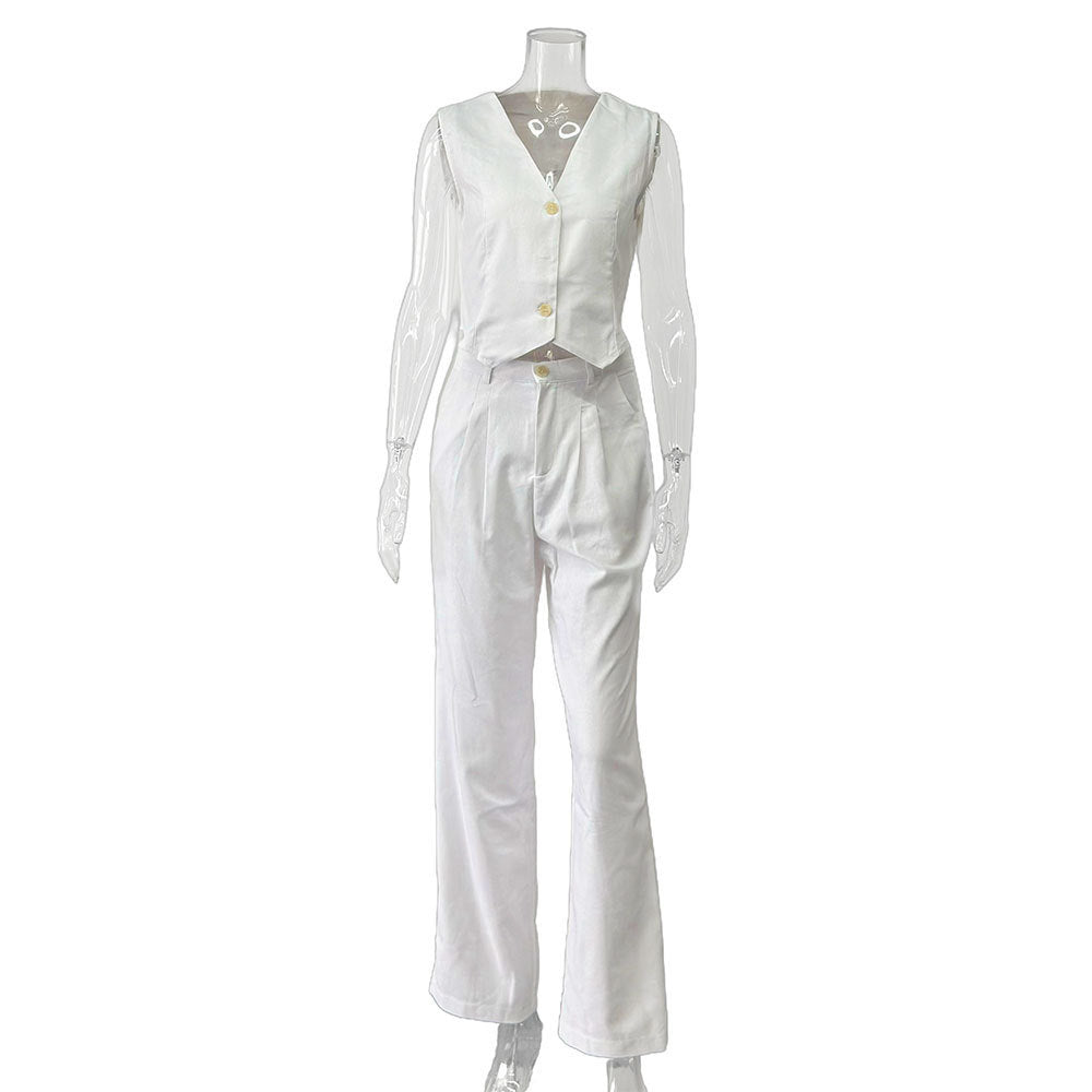 Solid Color Vest High Waist Trousers Two-piece Set
