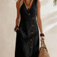 Resort-style V-neck Sleeveless Asymmetrical-button Midi Dress