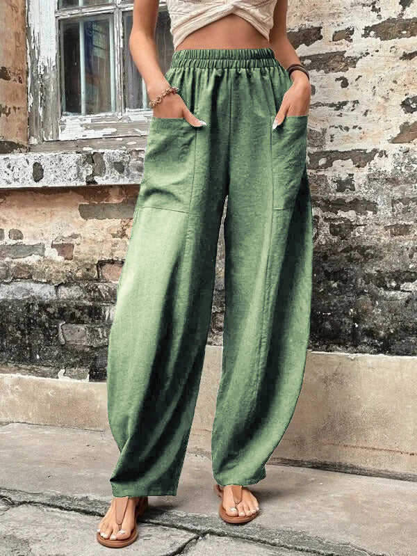 Pantalon sarouel pour femme avec poches, taille haute, décontracté, pour la plage, ample, pour l'été