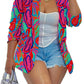 Cardigan Coat Candy Color Loose Print Casual Long Sleeve Ladies