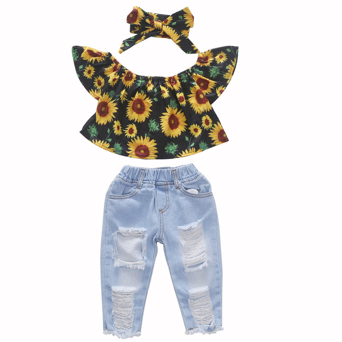 Ensemble trois pièces pantalon et foulard à trous cassés