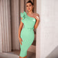 One Shoulder Solid Color With Belt Party Dress