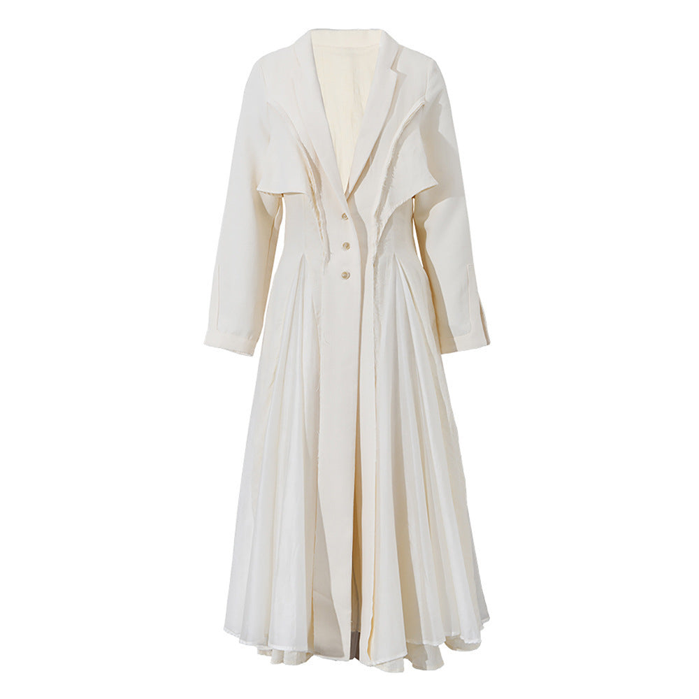 Women's Elegant Lapel And Waist Tight Long Sleeve Dress