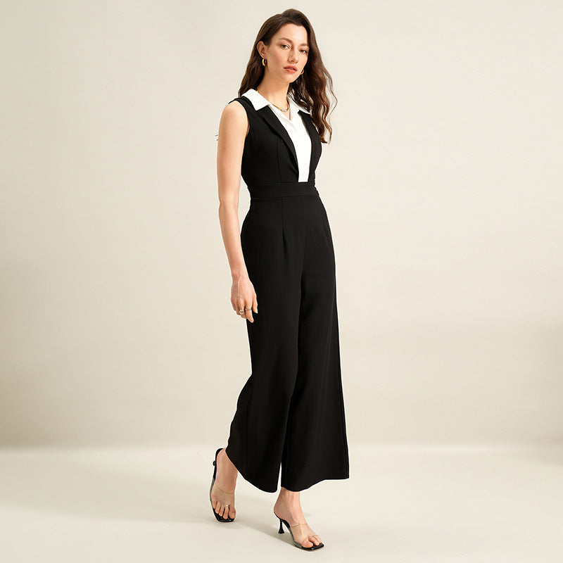 Black And White Contrast Sleeveless Jumpsuit