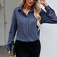 Solid Color Casual Loose Long Sleeve Shirt Dark Button Chiffon Shirt