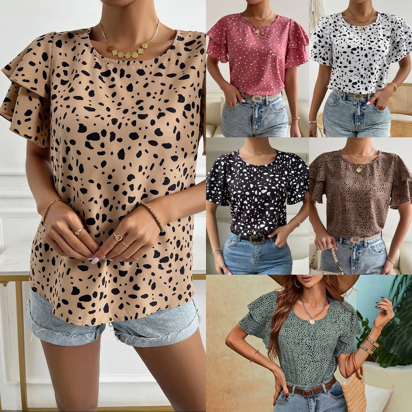 Women's Casual Loose Print Polka Dot Pullover Top