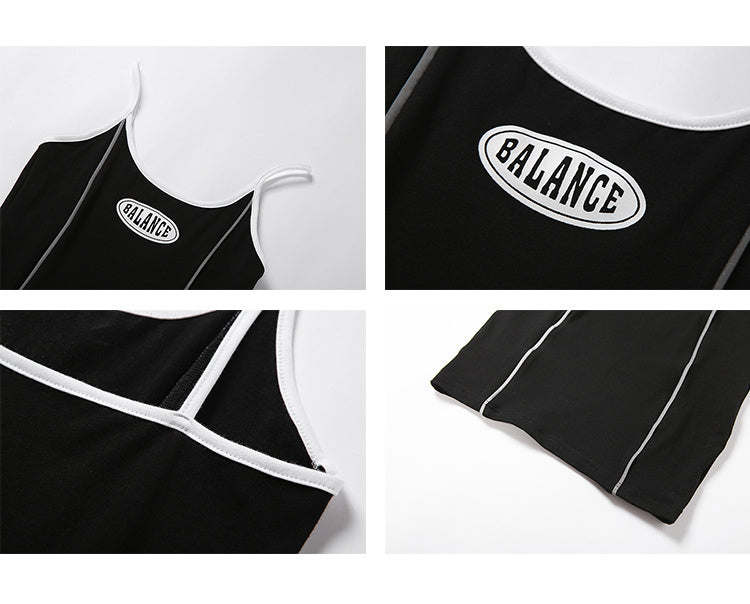 Letter print suspender skirt