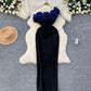 Women's Three-dimensional Flower Off-shoulder Slim Dress