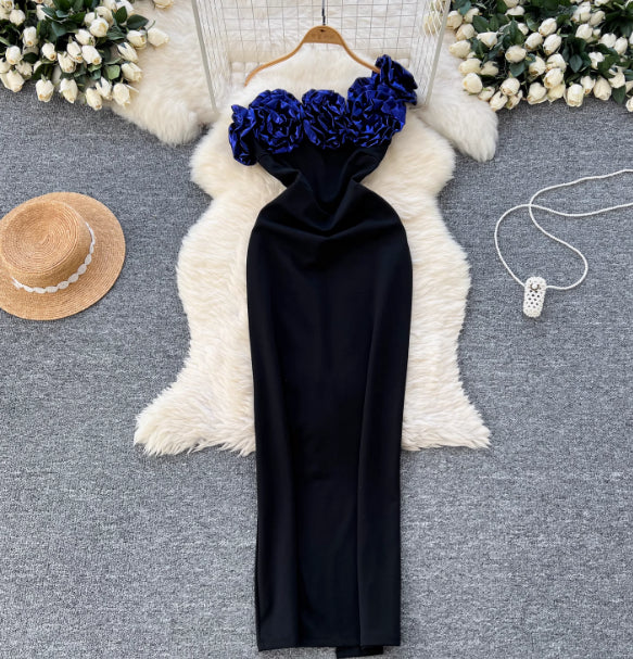 Women's Three-dimensional Flower Off-shoulder Slim Dress