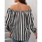 European And American Black And White Striped Fashion Off-shoulder Shirt