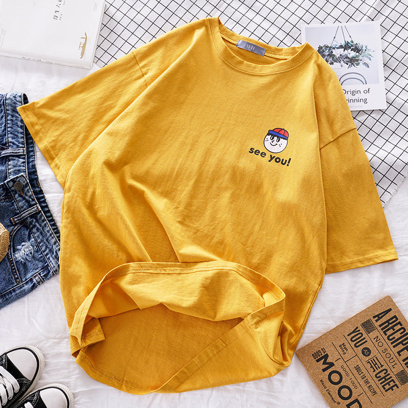Korean style loose all-match cec half sleeve t-shirt